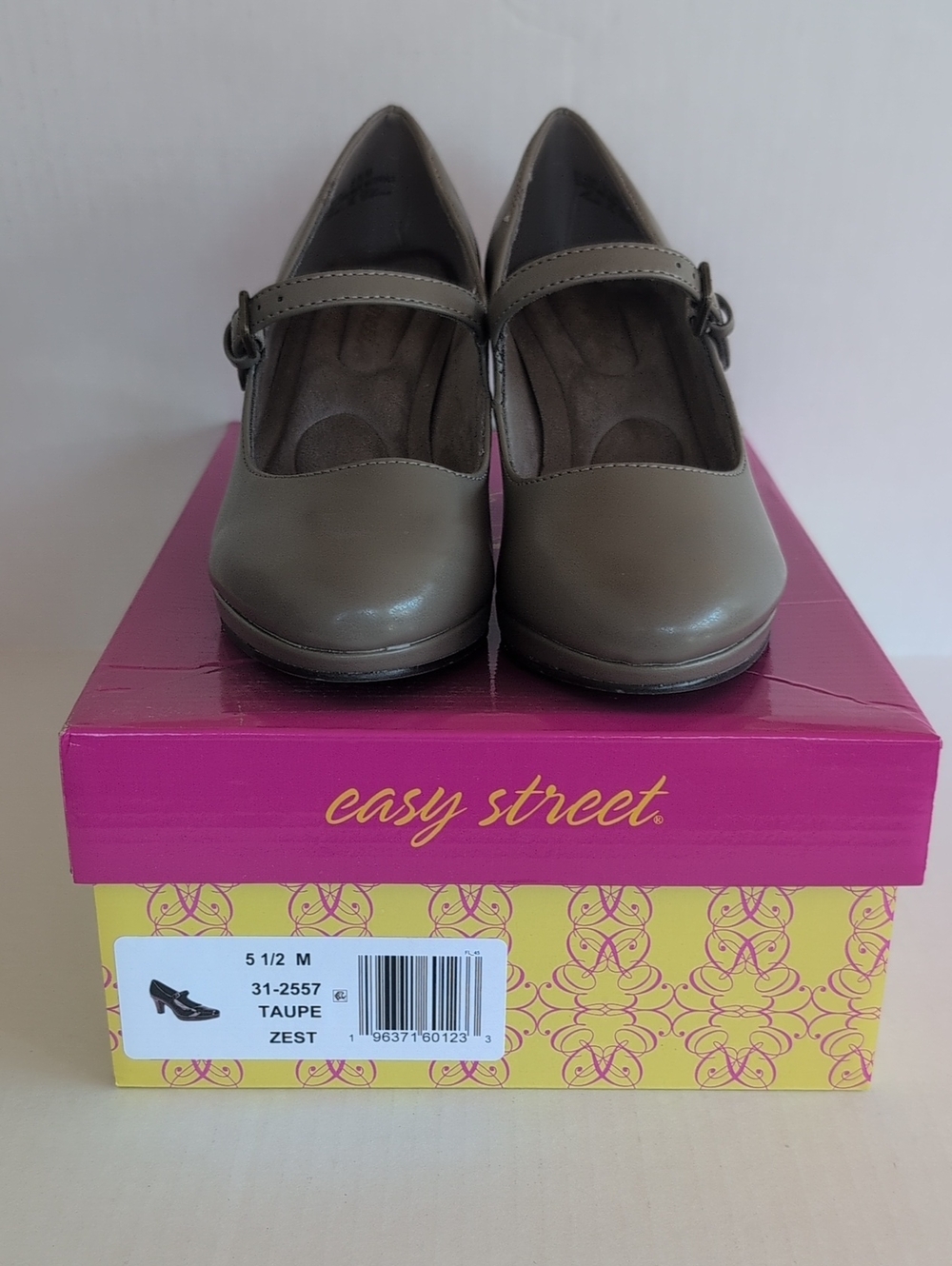 Easy Street Taupe Mary-Jane Heels with Buckle Strap